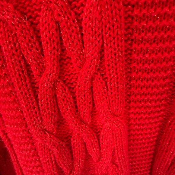 Christopher & Banks Red Sparkle Cable Knit Sweater Women’s L Cowl Neck Cozy - Picture 6 of 7